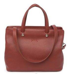 NEW Longchamp Le Foulonne Leather Medium Tote Hand Bag Chestnut Brown